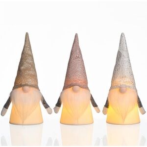 3 piece ceramic led light up gnomes decor